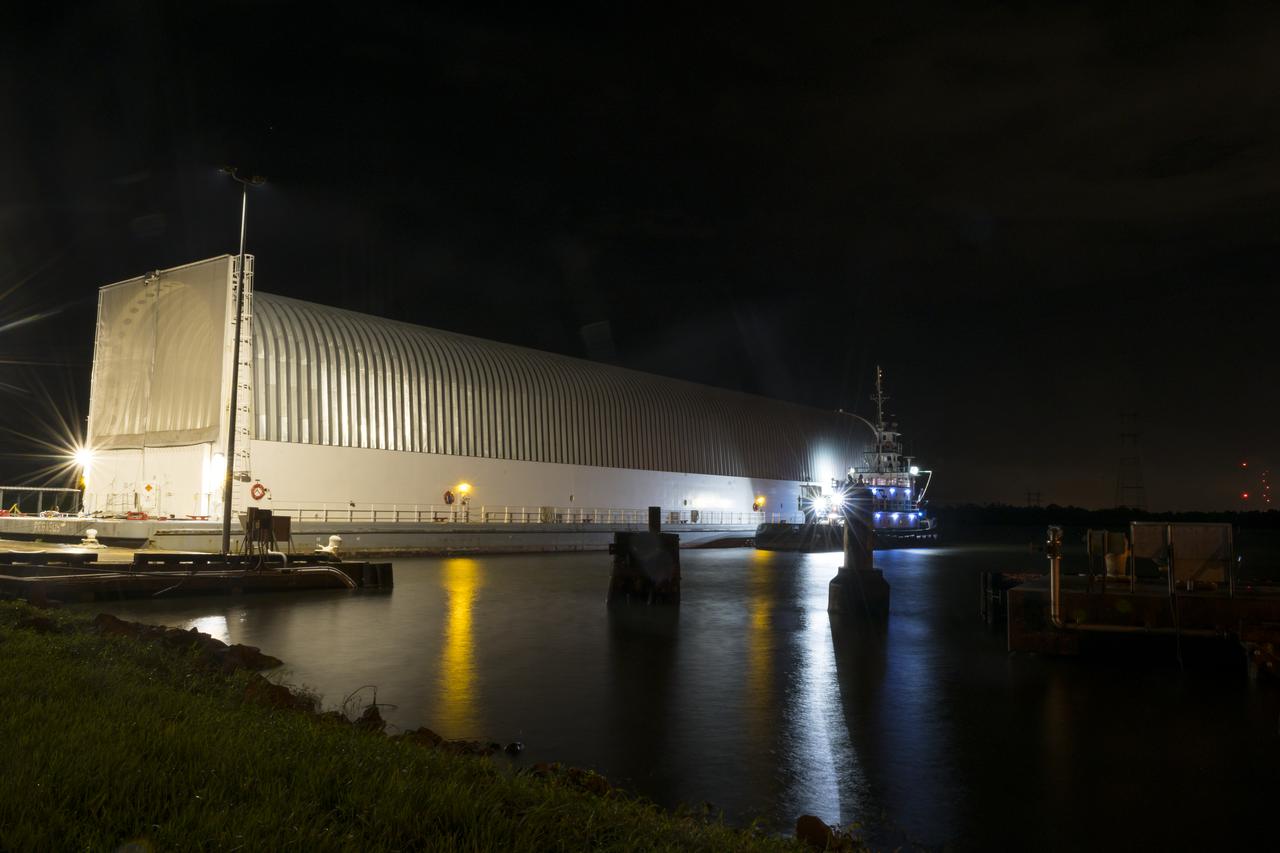 These images show NASA’s Pegasus barge at NASA’s Michoud Assembly Facility in New Orleans as it transported the Artemis I launch vehicle stage adapter (LVSA) of the agency’s Space Launch System rocket to NASA’s Kennedy Space Center in Florida. Leaving with the adapter from NASA’s Marshall Space Flight Center in Huntsville, Alabama, Pegasus made a brief stop at Michoud to offload supplies and equipment before continuing its to Kennedy. The LVSA connects the deep space rocket’s 212-foot-tall core stage to the rocket’s upper stage and will be used for Artemis I, the first in a series of increasingly complex missions to the Moon through NASA’s Artemis program. Once at Kennedy, the LVSA will undergo Artemis I launch preparations. Only the SLS core stage, currently in final testing at NASA’s Stennis Space Center near Bay St. Louis, Mississippi, remains to be shipped to Kennedy on Pegasus. The core stage is produced at Michoud. Together with four RS-25 engines, the rocket’s massive 212-foot-tall core stage — the largest stage NASA has ever built — and its twin solid rocket boosters produce 8.8 million pounds of thrust to send NASA’s Orion spacecraft, astronauts and supplies beyond Earth’s orbit to the Moon. Offering more payload mass, volume capacity and energy to speed missions through space, the SLS rocket, along with NASA’s Gateway in lunar orbit, the Human Landing System and Orion, is part of NASA’s backbone for deep space exploration and the Artemis lunar program. No other rocket is capable of carrying astronauts in Orion around the Moon in a single mission.